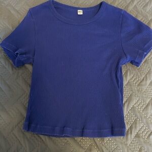 Ribbed Short Sleeve Tee in Royal Blue uniqlo